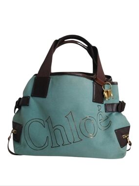 Chloe Seafoam Green Canvas & Leather Tote Bag